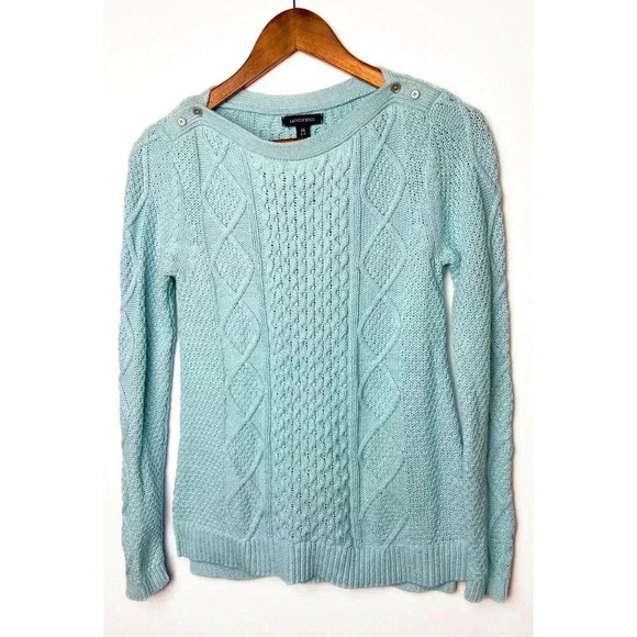 LANDS' END Lofty Sun Blue Heather Shine Boatneck Sweater Sz XS $69 - Picture 1 of 4